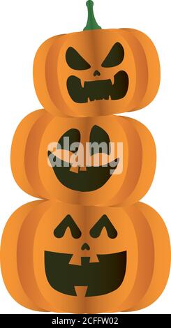 Big set of halloween pumpkins with Jack O`Lantern face, vector ...