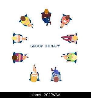 Group therapy concept. Vector of people sitting in circle having a discussion Stock Vector