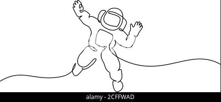 Astronaut logo. Continuous one line drawing. Vector illustration Stock Vector
