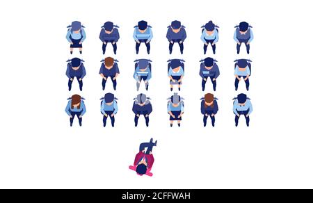 Vector of people sitting on chairs in auditorium listening to a speaker Stock Vector