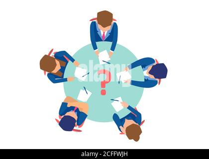 Vector of business people sitting at the round table, brainstorming, solving a problem Stock Vector