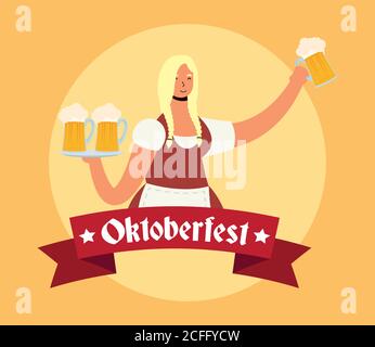 beautiful german woman drinking beers character vector illustration design Stock Vector