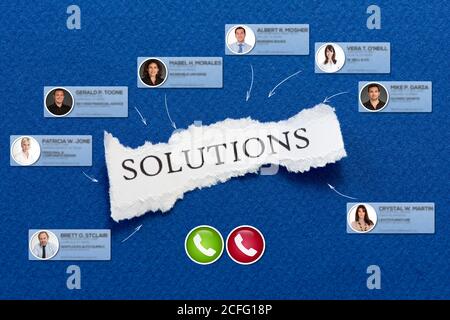 Group video call with a  background with the message solutions Stock Photo