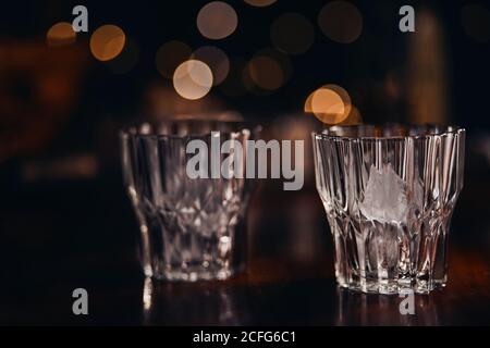 The crystal drinking glasses on the night light Stock Photo