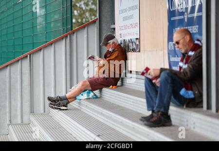 Hamworthy, UK. 5th September 2020.  Fans return to watch their local non-league football team Hamworthy United  FC play against Christchurch FC in their opening game of the new season in the Sydenhams Premier League (Wessex) which comprises teams in the Dorset, Hampshire and Wiltshire areas of England. credit: Richard Crease/Alamy Live News Stock Photo