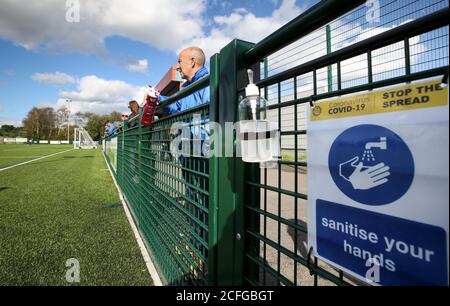 Hamworthy, UK. 5th September 2020.  Fans return to watch their local non-league football team Hamworthy United  FC play against Christchurch FC in their opening game of the new season in the Sydenhams Premier League (Wessex) which comprises teams in the Dorset, Hampshire and Wiltshire areas of England. credit: Richard Crease/Alamy Live News Stock Photo