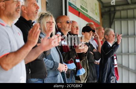 Hamworthy, UK. 5th September 2020.  Fans return to watch their local non-league football team Hamworthy United  FC play against Christchurch FC in their opening game of the new season in the Sydenhams Premier League (Wessex) which comprises teams in the Dorset, Hampshire and Wiltshire areas of England. credit: Richard Crease/Alamy Live News Stock Photo