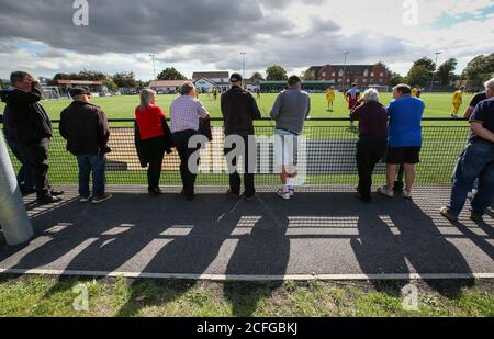 Hamworthy, UK. 5th September 2020.  Fans return to watch their local non-league football team Hamworthy United  FC play against Christchurch FC in their opening game of the new season in the Sydenhams Premier League (Wessex) which comprises teams in the Dorset, Hampshire and Wiltshire areas of England. credit: Richard Crease/Alamy Live News Stock Photo