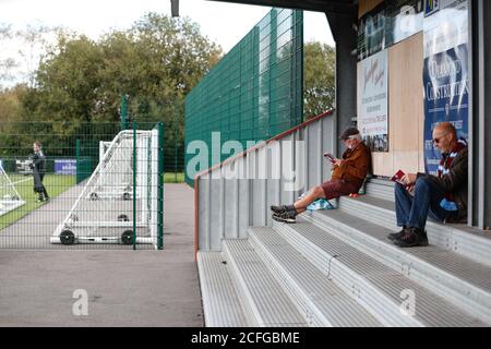 Hamworthy, UK. 5th September 2020.  Fans return to watch their local non-league football team Hamworthy United  FC play against Christchurch FC in their opening game of the new season in the Sydenhams Premier League (Wessex) which comprises teams in the Dorset, Hampshire and Wiltshire areas of England. credit: Richard Crease/Alamy Live News Stock Photo