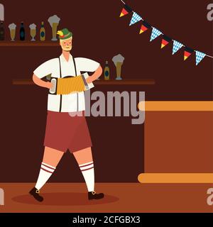 german man wearing tyrolean suit playing accordion vector illustration design Stock Vector