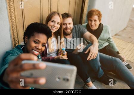 Group of friends taking a selfie Stock Photo