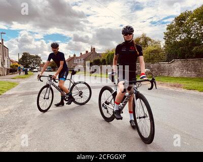 Teenagers on Canyon road bikes, UK. Stock Photo