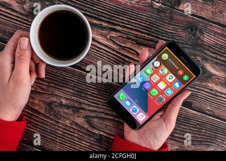 Antalya, TURKEY - September 05, 2020.  new ios 14 screen iphone, Apple's next operating system for its smarphones to be released Stock Photo