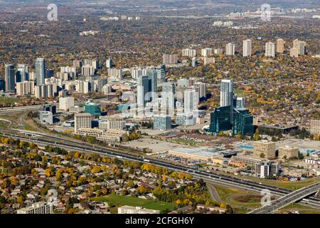 Aerial view from south east showing Consumers Road commercial area including 401 and Highway 404 Stock Photo