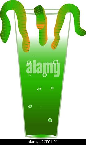 Halloween treat. Drink, cocktail with worms Scary characters. Halloween recipes Stock Vector