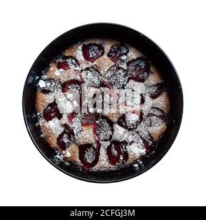 Tasty homemade plum pie on white background. Isolated with clipping path. Stock Photo
