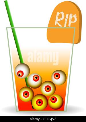 Halloween treat. Drink, cocktail with eyeballs Scary characters. Halloween recipes Stock Vector