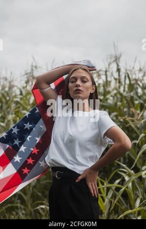 Portrait of a girl with an American flag Stock Photo