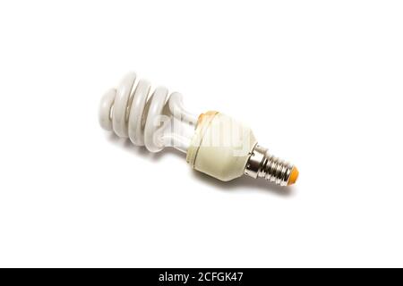 White fluorescent light bulb spirally twisted Stock Photo