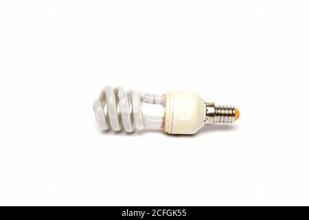 White fluorescent light bulb spirally twisted Stock Photo