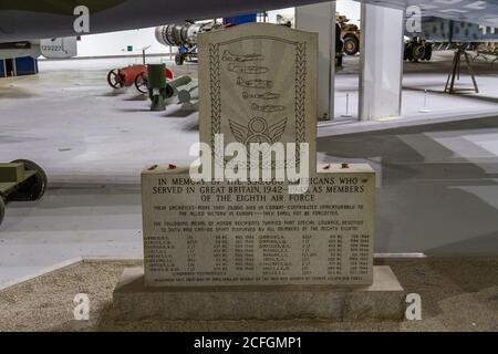 United States 8th Air Force Memorial Stone inside the RAF Museum, London, UK. Stock Photo