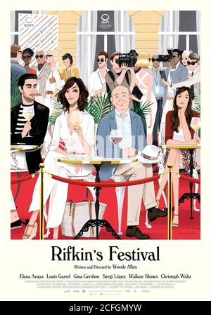 Rifkin's Festival (2020) directed by Woody Allen and starring Steve Guttenberg, Gina Gershon, Christoph Waltz and Elena Anaya. An American couple visit the San Sebastian Internation Film Festival in Spain and find love and seduction. Stock Photo