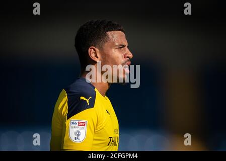 Oxford, UK. 05th Sep, 2020. Marcus McGuane (on loan from Nottingham Forest) of Oxford United during the Carabao Cup first round match between Oxford United and AFC Wimbledon played behind closed doors due to the current government covid-19 guidelines instructing matches to be played without supporters at the Kassam Stadium, Oxford, England on 5 September 2020. Photo by Andy Rowland/PRiME Media Images. Credit: PRiME Media Images/Alamy Live News Stock Photo