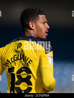 Oxford, UK. 05th Sep, 2020. Marcus McGuane (on loan from Nottingham Forest) of Oxford United during the Carabao Cup first round match between Oxford United and AFC Wimbledon played behind closed doors due to the current government covid-19 guidelines instructing matches to be played without supporters at the Kassam Stadium, Oxford, England on 5 September 2020. Photo by Andy Rowland/PRiME Media Images. Credit: PRiME Media Images/Alamy Live News Stock Photo