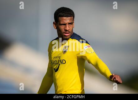 Oxford, UK. 05th Sep, 2020. Marcus McGuane (on loan from Nottingham Forest) of Oxford United during the Carabao Cup first round match between Oxford United and AFC Wimbledon played behind closed doors due to the current government covid-19 guidelines instructing matches to be played without supporters at the Kassam Stadium, Oxford, England on 5 September 2020. Photo by Andy Rowland/PRiME Media Images. Credit: PRiME Media Images/Alamy Live News Stock Photo