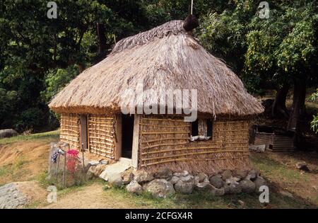 Fijian bure on the island of Waya, Fiji. Stock Photo