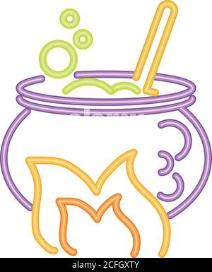 witch cauldron with bubbling liquid in neon light for halloween vector illustration design Stock Vector