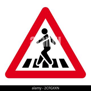 Pedestrian Crossing Warning Road Sign. Vector Illustration. Isolate on white background Stock Vector