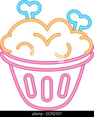 pot with magic potion in neon light for halloween vector illustration design Stock Vector