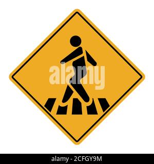 Pedestrian Crossing Warning Road Sign. Vector Illustration. Isolate on white background Stock Vector