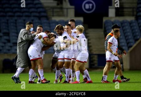 Ulster Rugby players celebrate after the Challenge Cup match at the ...