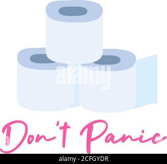 dont panic lettering with toilet paper rolls flat style vector illustration design Stock Vector