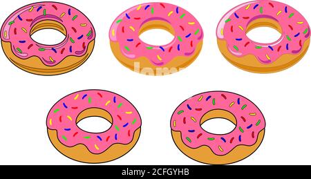 donut pack with pink icing with colored dragees Stock Vector