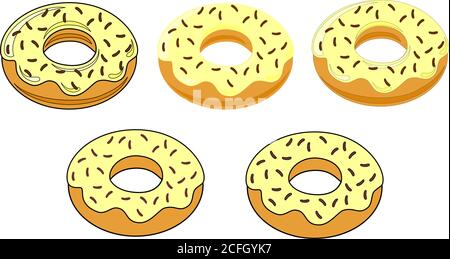 pack of white chocolate donuts with chocolate dragees Stock Vector