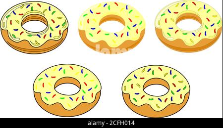 pack of white chocolate donuts with colored dragees Stock Vector