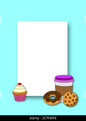 Template coffee with pastry vectorized turquoise background Stock Vector