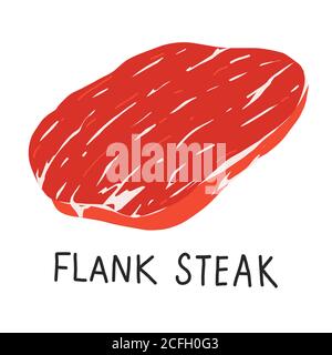 Flank steak, raw meat, uncooked beef cut piece, realistic vector illustration on white backgroound Stock Vector