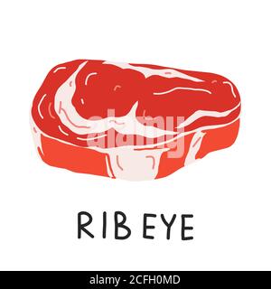 Rib eye steak, raw ribeye meat, uncooked beef cut piece, realistic vector illustration on white backgroound, good as icon for restaurant or butchery Stock Vector