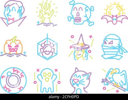 set of icons on neon light for halloween vector illustration design Stock Vector
