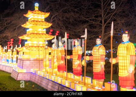 Dublin, Ireland, November 2018 Wild lights at Dublin zoo. Light displays of Chinese and Asian themes Stock Photo