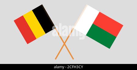 Crossed flags of Madagascar and Belgium. Official colors. Correct proportion. Vector illustration Stock Vector