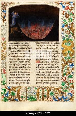 Simon Marmion, The Forge of Vulcan 1475 Tempera, gold, ink on parchment, The J. Paul Getty Museum, Los Angeles, USA. Stock Photo
