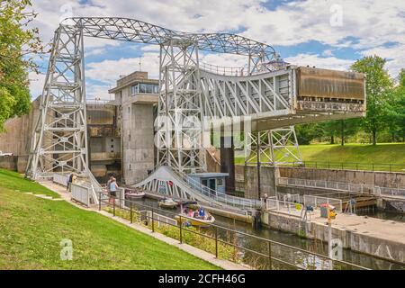 The Kirkfield Lift lock, one of a series of locks on the Trent-Severn Waterway is the second highest hydraulic boat lift in the world at 15 metres or Stock Photo