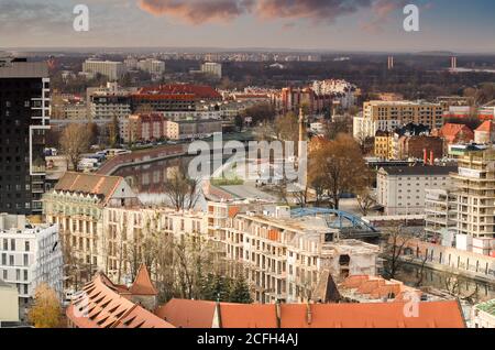 Wroclaw, Poland - 01.12.2019: Bird Eye View to Panorama of Wroclaw City, Poland. View from the top of central Tower. Stock Photo