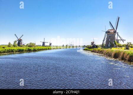 dutch windmills at kinderdijk hollland used to mill flour Stock Photo