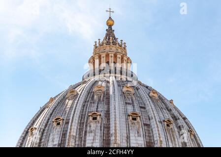 Detailed view of dome summit of Papal Basilica of St. Peter in the Vatican, Rome, Italy. Stock Photo